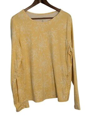 Hang Ten Womens XL Yellow Floral Long Sleeve shirt UV Protection Zipper Pocket
